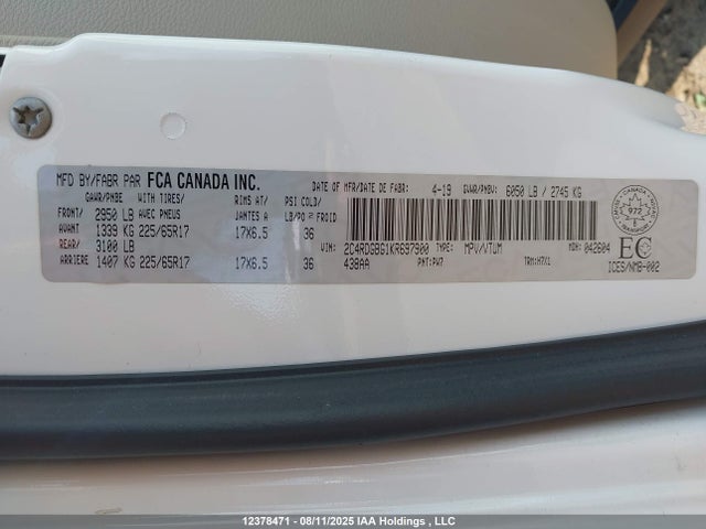 2C4RDGBG1KR697900 Dodge 2019