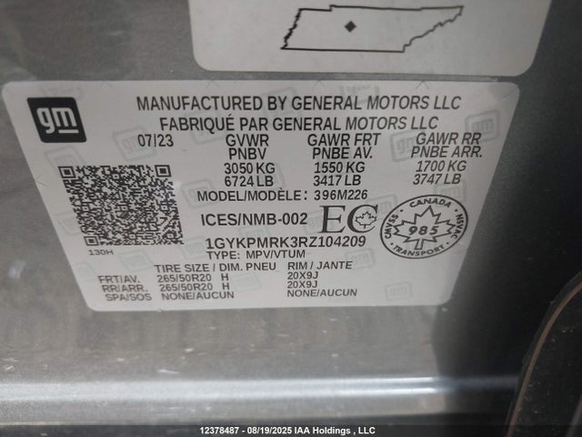 1GYKPMRK3RZ104209 Cadillac x0d + ec6