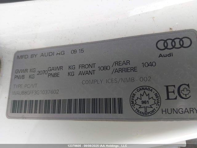 Audi A3 2016 WAUB8GFF3G1037602 Image 9