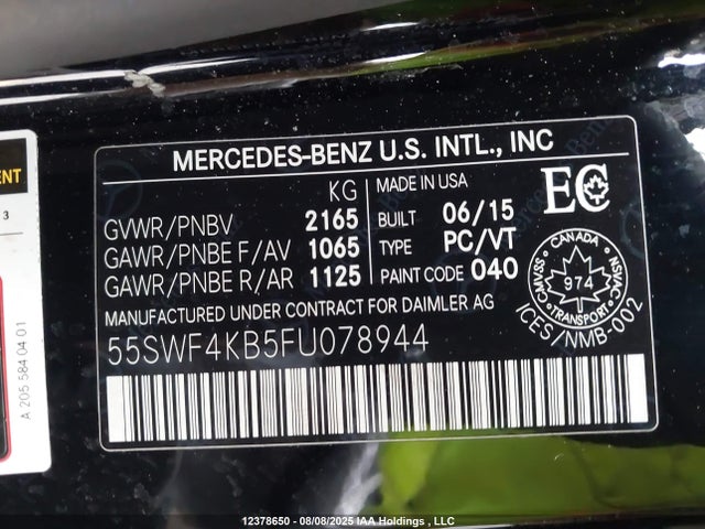 Mercedes-Benz C-Class 2015 55SWF4KB5FU078944 Image 9