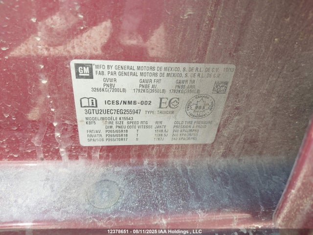 3GTU2UEC7EG255947 GMC l83 - vvt, afm (active fuel management), aluminum