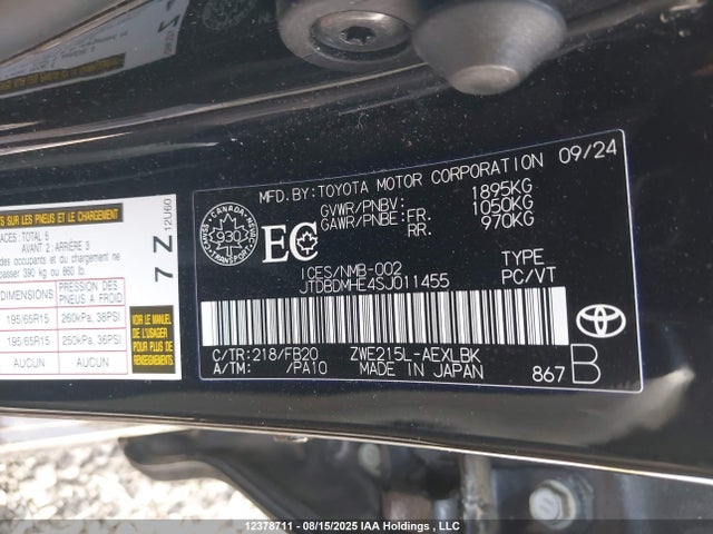 JTDBDMHE4SJ011455 Toyota 2zr-fxe