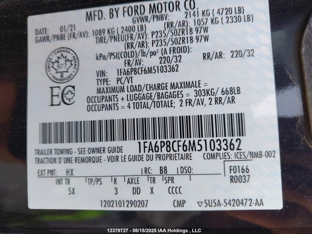 Ford tivct 2021 1FA6P8CF6M5103362 Image 17