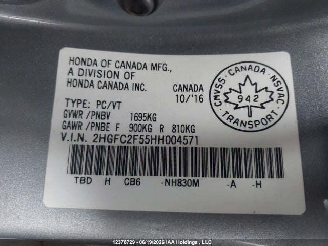 Honda Civic Lx 2017 2HGFC2F55HH004571 Image 9