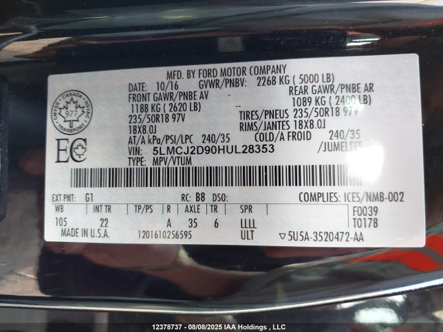 Lincoln 2.0l ecoboost 2017 5LMCJ2D90HUL28353 Image 9