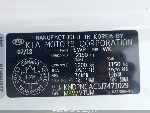 KNDPNCAC5J7471029 KIA gdi theta ii