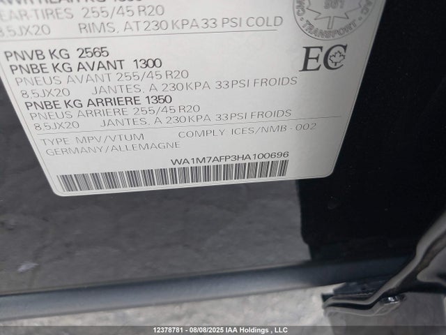 WA1M7AFP3HA100696 Audi 2.0t