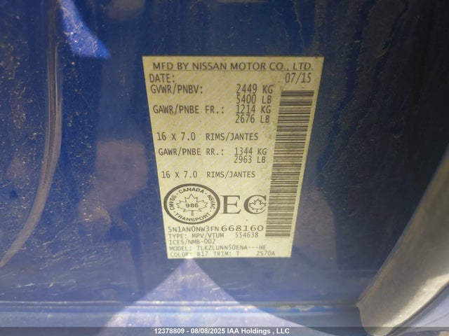 5N1AN0NW3FN668160 Nissan 2015