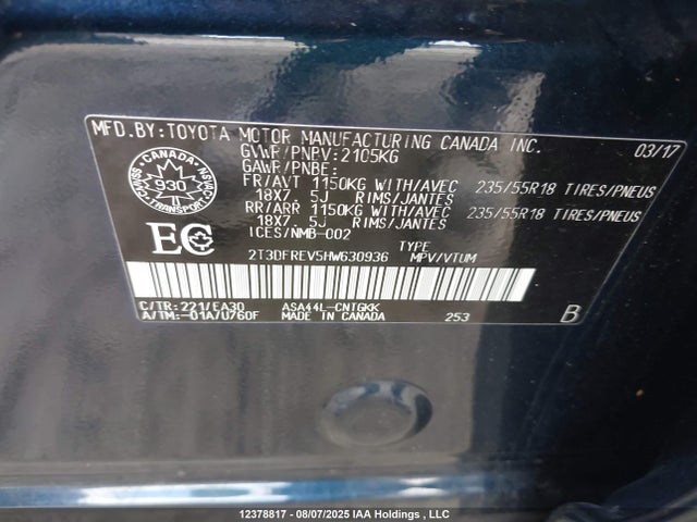 Toyota 2ar-fe 2017 2T3DFREV5HW630936 Image 9