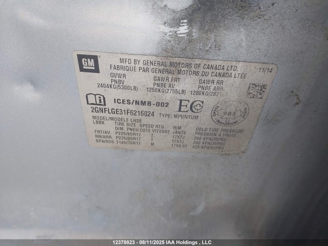 Chevrolet lfx - sidi, vvt, e85 max, alum 2015 2GNFLGE31F6216024 Image 9