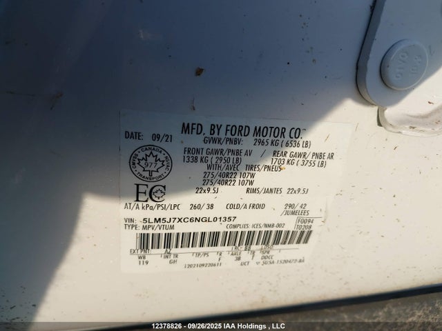 5LM5J7XC6NGL01357 Lincoln gtdi