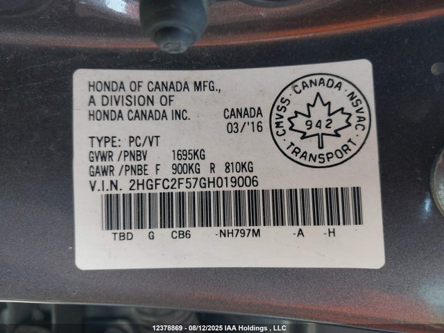 Honda k20c2 2016 2HGFC2F57GH019006 Image 9
