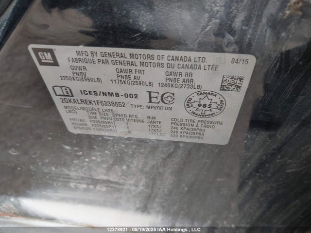 2GKALREK1F6338652 GMC lea - flex fuel (gas/alc), aluminum, ho,
