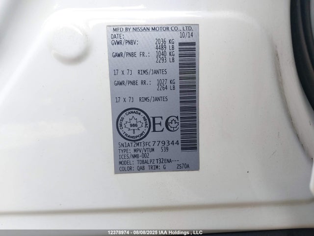 5N1AT2MT3FC779344 Nissan Rogue