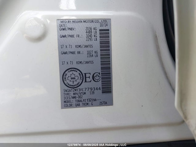5N1AT2MT3FC779344 Nissan Rogue