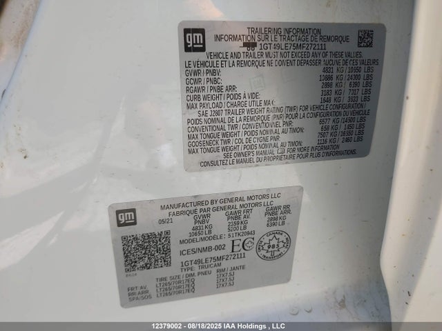 1GT49LE75MF272111 GMC L8t - Sidi, Vvt, Cast Iron