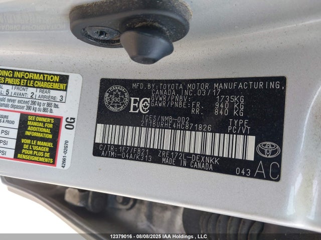Toyota 2zr-fe 2017 2T1BURHE4HC871826 Image 9