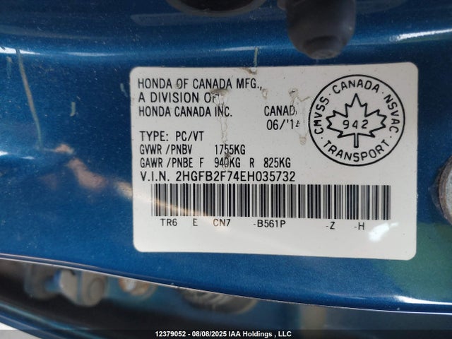 Honda r18z1 2014 2HGFB2F74EH035732 Image 9