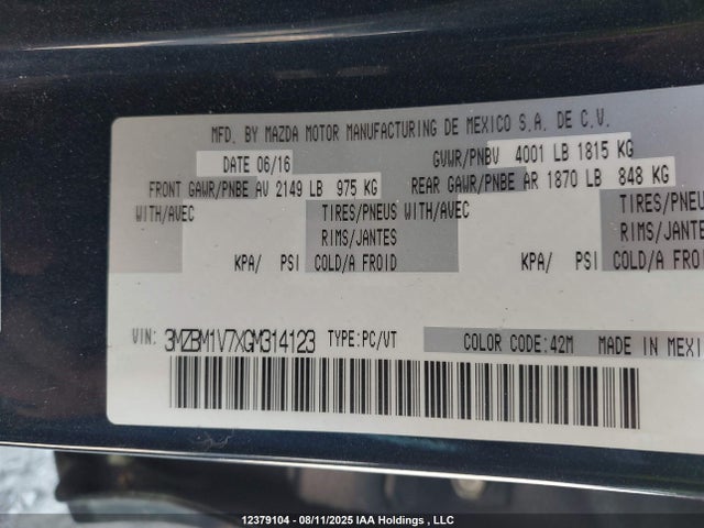 3MZBM1V7XGM314123 Mazda pe