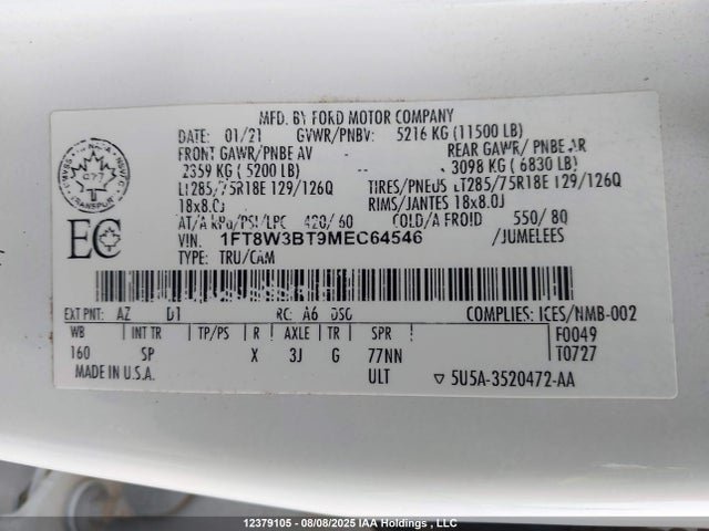Ford 2021 2021 1FT8W3BT9MEC64546 Image 9