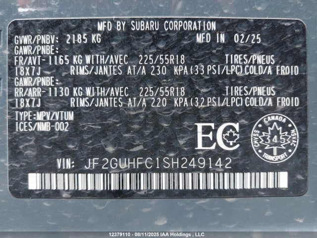JF2GUHFC1SH249142 Subaru na