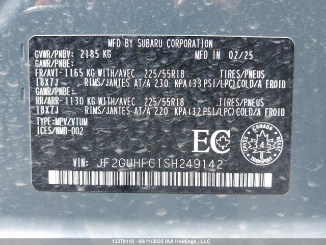 JF2GUHFC1SH249142 Subaru na