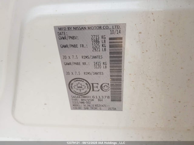 Nissan 2015 2015 5N1AR2MM4FC611378 Image 19