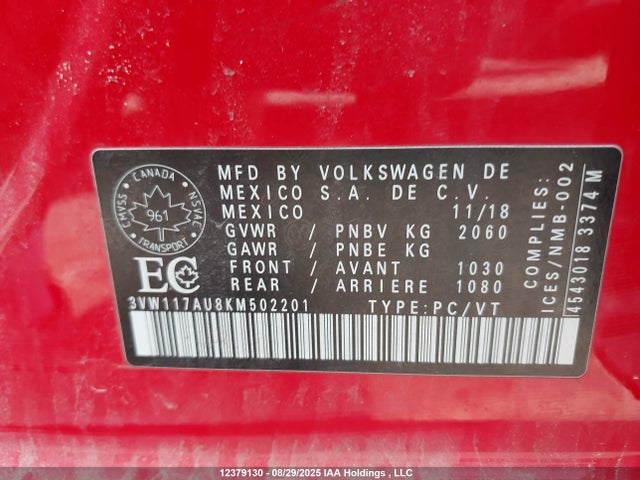 3VW117AU8KM502201 Volkswagen GOLF SPORTWAGEN