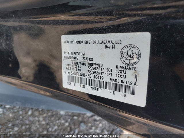 5FNRL5H63EB510419 Honda j35z8