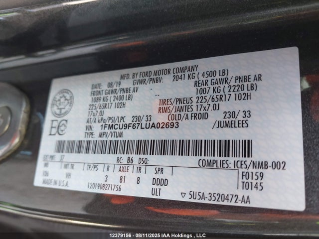 Ford Escape 2020 1FMCU9F67LUA02693 Image 17