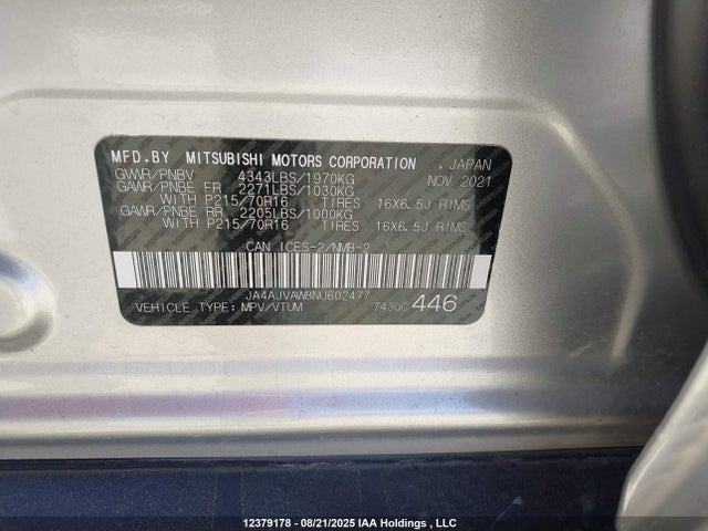 Mitsubishi mivec 2022 JA4AJVAW8NU602477 Image 9