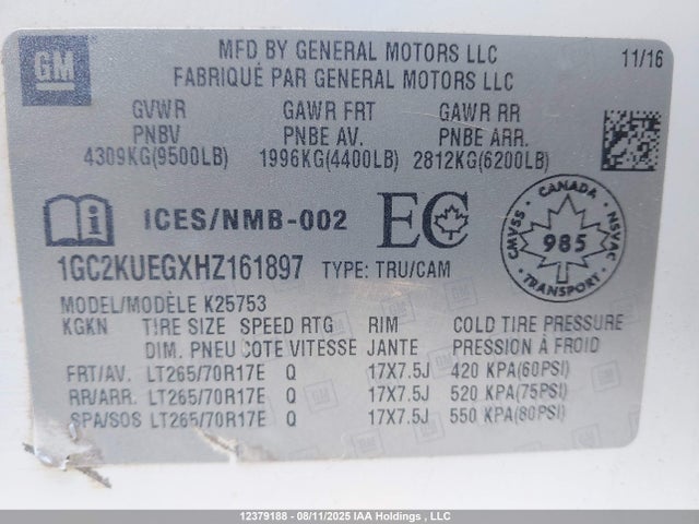 1GC2KUEGXHZ161897 Chevrolet l96 - e85 max, iron
