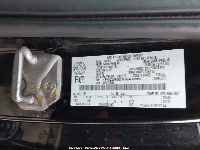 1FMCU9GD3HUA30589 Ford gtdi sigma w/premium fuel
