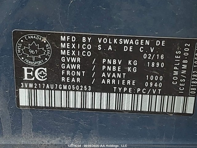 3VW217AU7GM050253 Volkswagen 1.8 tsi