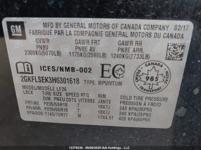 GMC lea - sidi: spark ignited direct injection, e85 max, alum 2017 2GKFLSEK3H6301618 Image 9