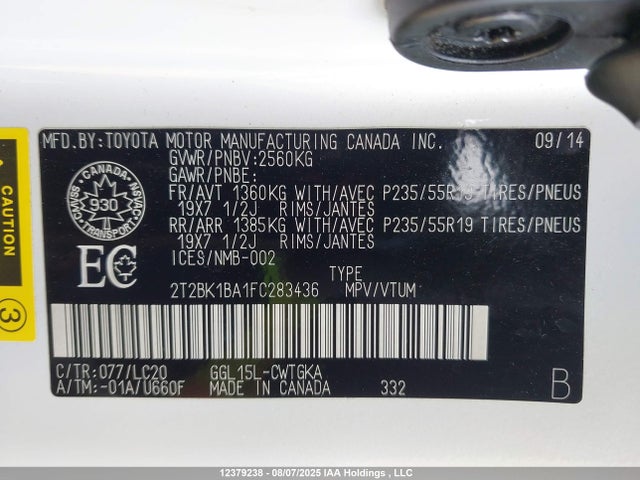 Lexus 2gr-fe 2015 2T2BK1BA1FC283436 Image 9