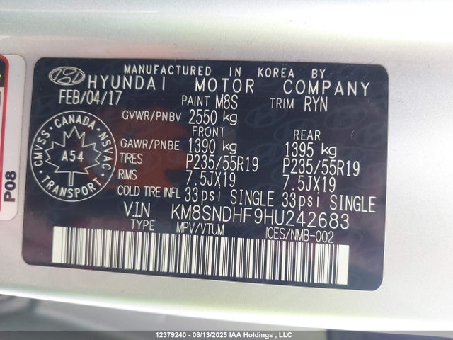KM8SNDHF9HU242683 Hyundai gdi lambda ii