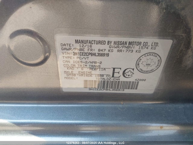 Nissan VERSA NOTE 2017 3N1CE2CP9HL356919 Image 9