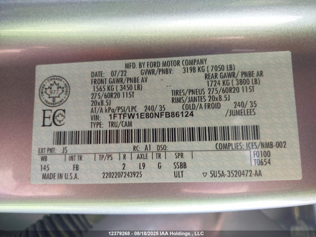 Ford gtdi 2022 1FTFW1E80NFB86124 Image 9