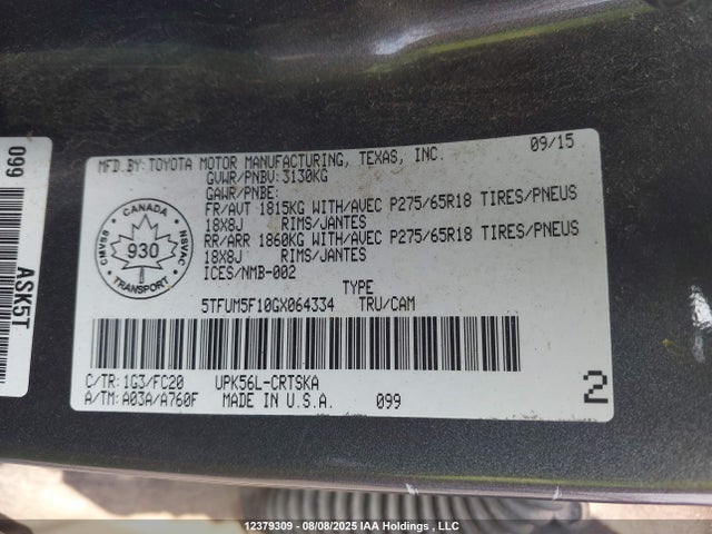 5TFUM5F10GX064334 Toyota 1ur-fe