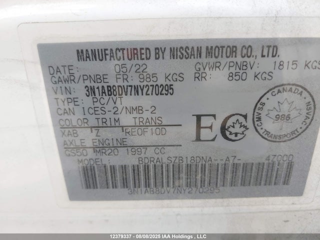 Nissan Sentra 2022 3N1AB8DV7NY270295 Image 9