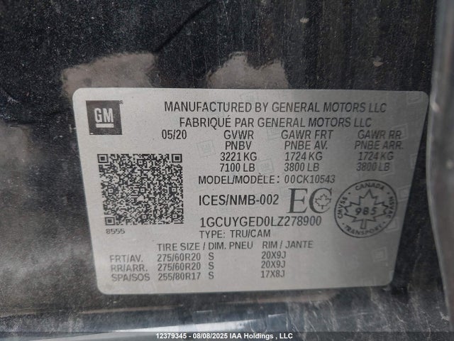 1GCUYGED0LZ278900 Chevrolet l84 - di, dfm, alum, gen 5, var 2