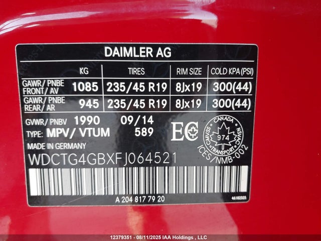 WDCTG4GBXFJ064521 Mercedes-Benz GLA-Class