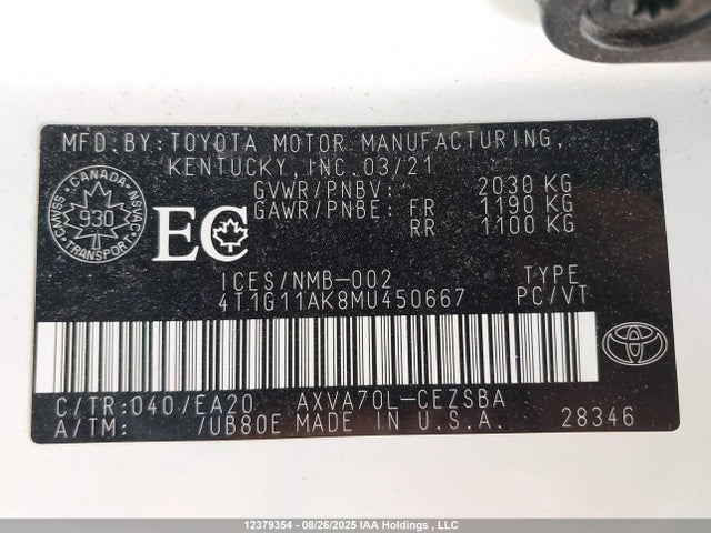 4T1G11AK8MU450667 Toyota a25a-fks