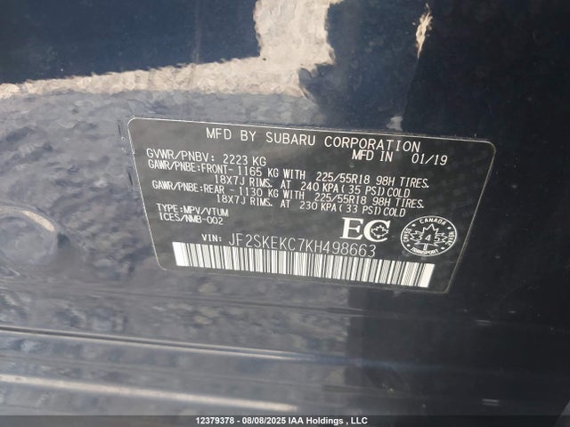 JF2SKEKC7KH498663 Subaru naturally aspirated c5