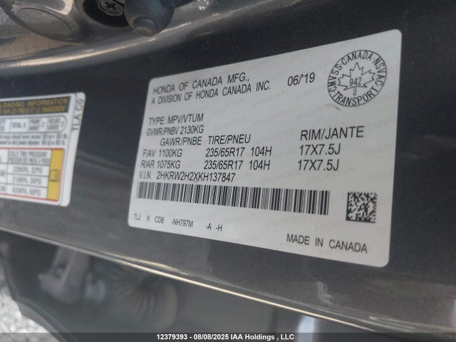 2HKRW2H2XKH137847 Honda k24w9/k24v9