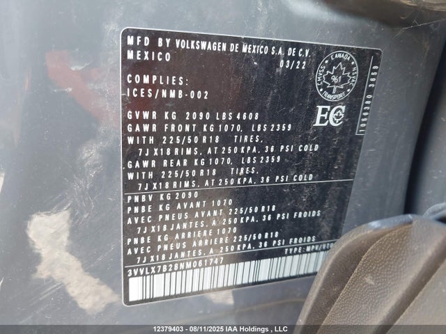 3VVLX7B28NM061747 Volkswagen tsi