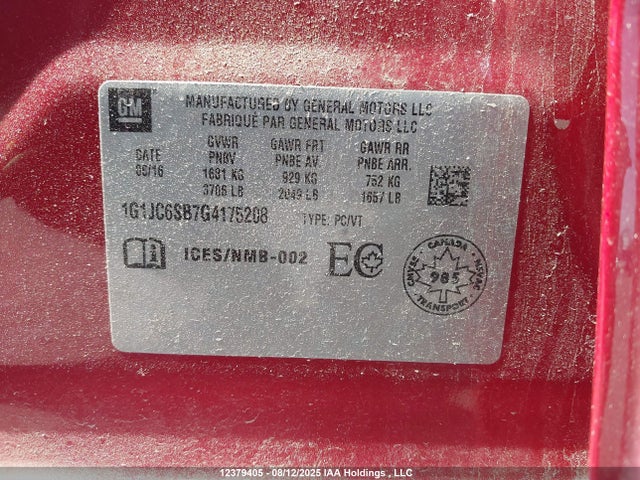1G1JC6SB7G4175208 Chevrolet luv - vvt, alum, e85 max