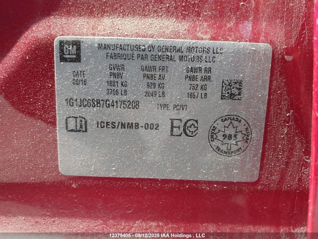 1G1JC6SB7G4175208 Chevrolet luv - vvt, alum, e85 max