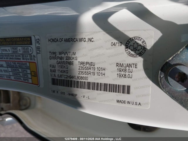 Acura k20c4 2019 5J8TC2H94KL808650 Image 9